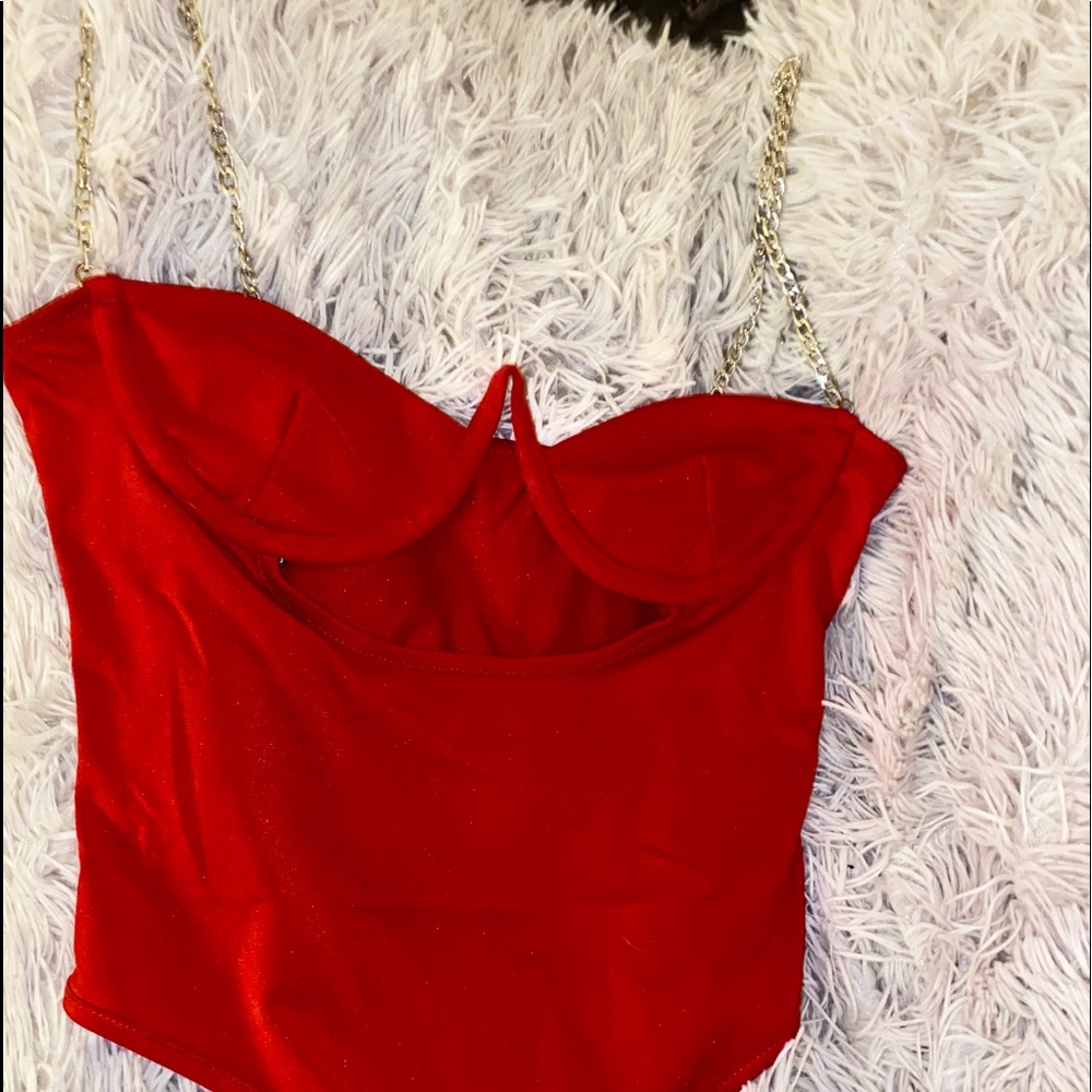 Gold chain red romper
